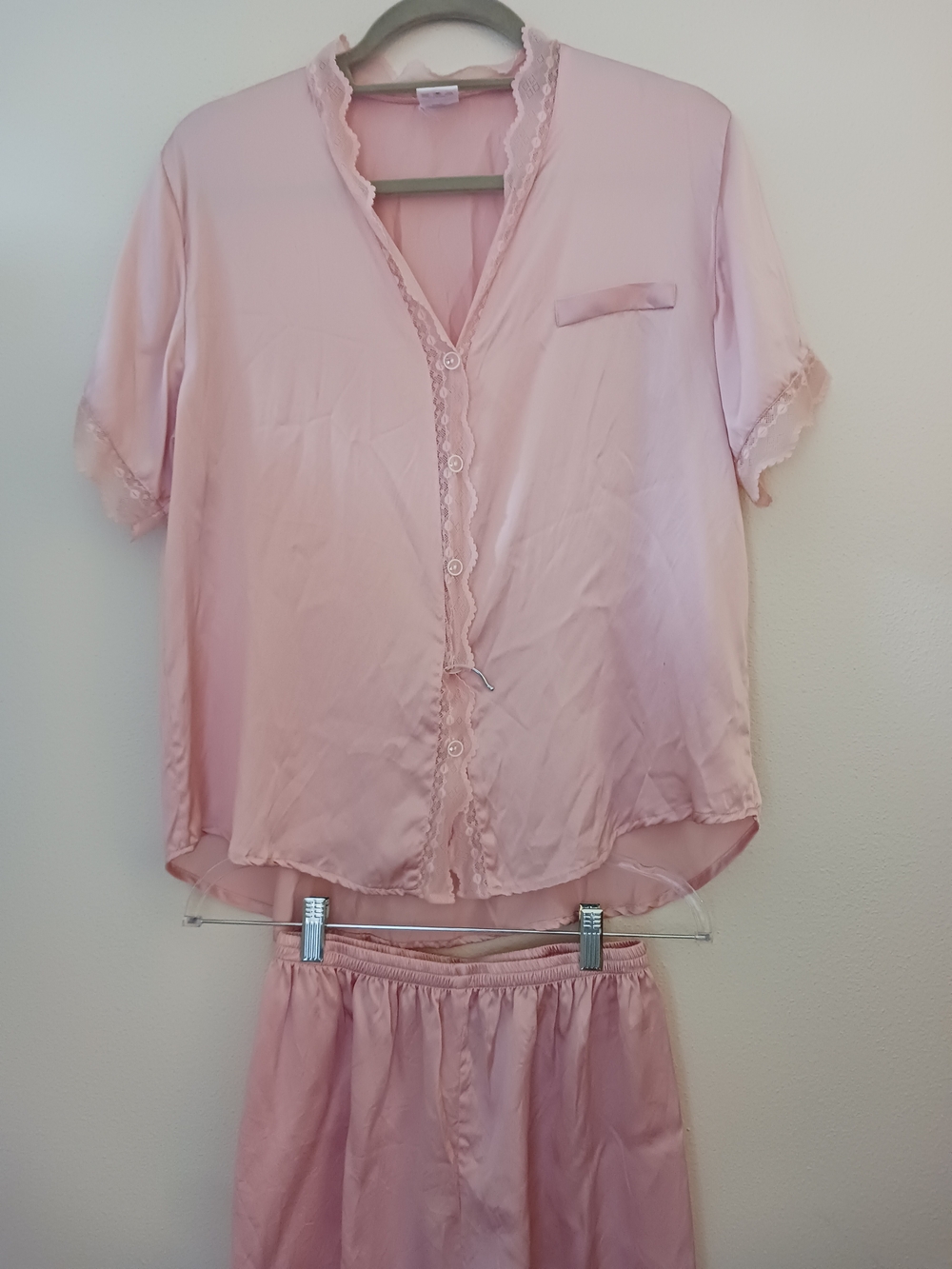 SilkSilky 100% Silk Sz XL Lt Pink Short Pajama Set PJs Short Sleeve Top Shorts
